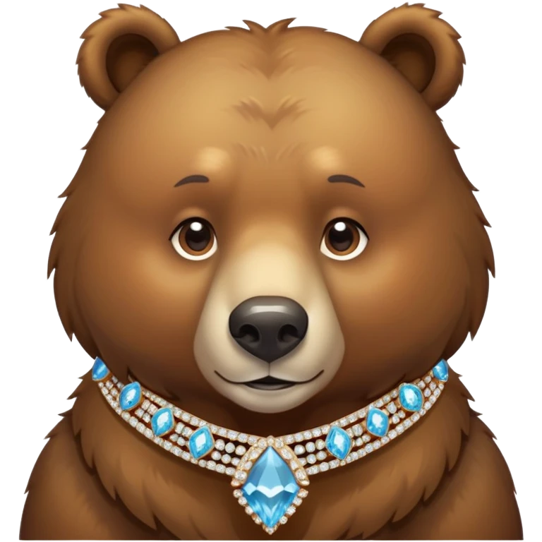 Brown bear on four legs with an elegant diamond collar that sparkles around its neck, gemstone collar, detailed jewelry emoji