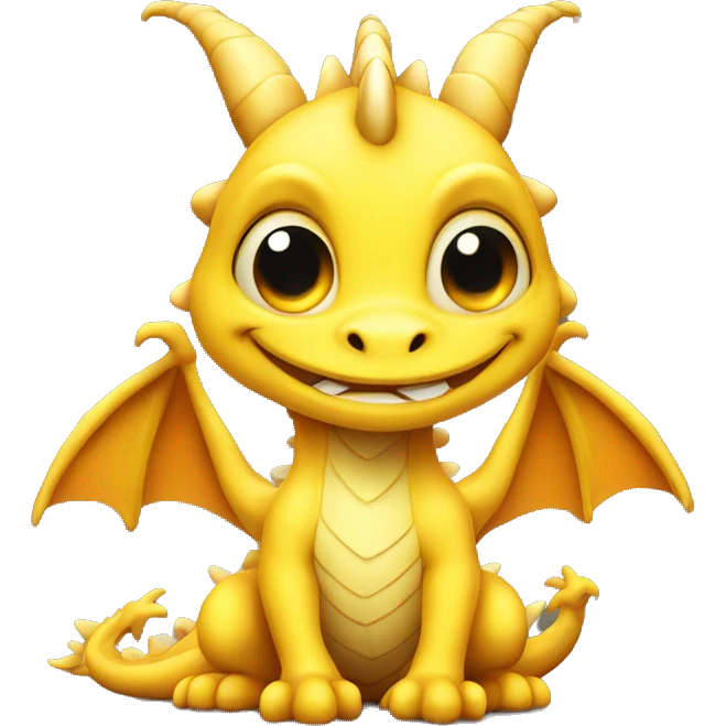 yellow cute dragon with big eyes,smiling face emoji
