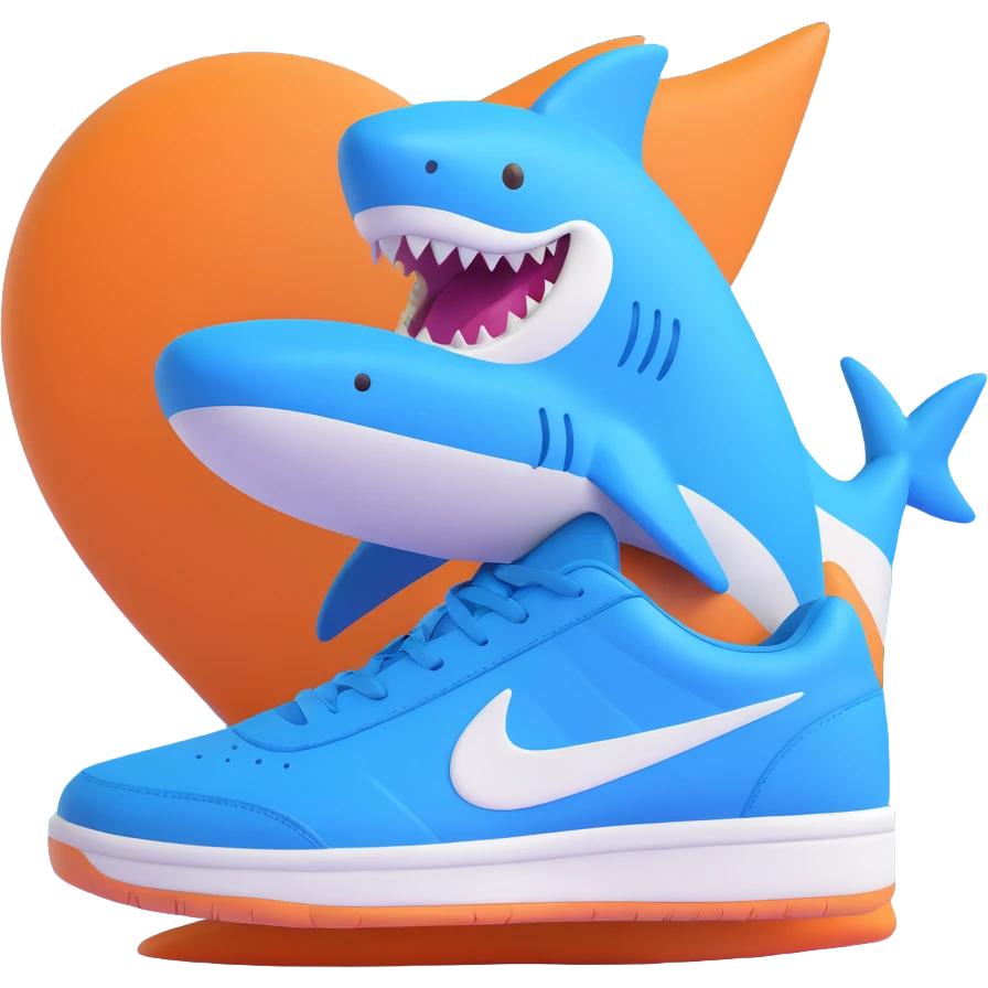blue shark with blue Nike tennis shoes, smiling and waving emoji