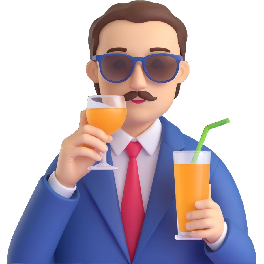 professor with sunglasses sipping a drink, scholarly look, relaxed pose emoji