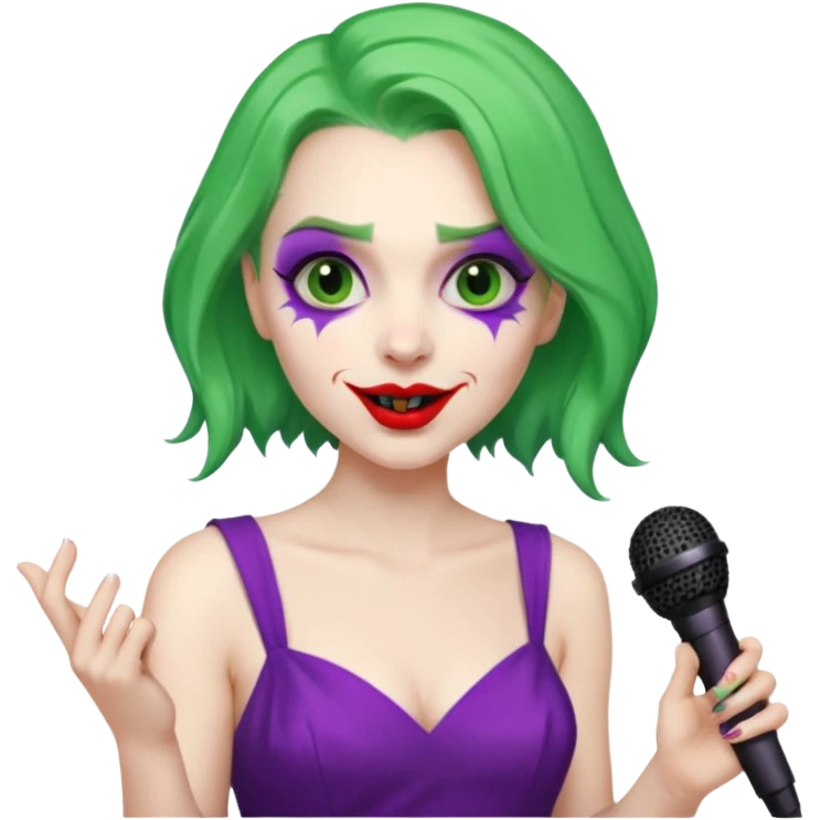 joker with dress, microphone, singing emoji