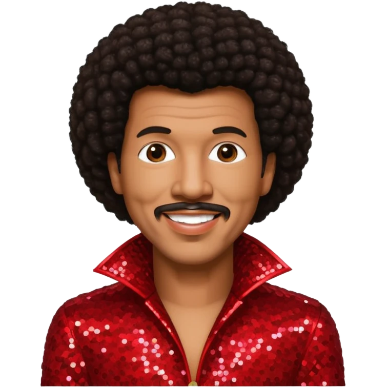 Lionel Richie with long dark brown afro hair, red sequin outfit  emoji