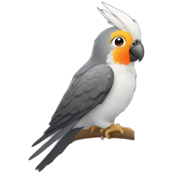 dark grey cockatiel with grey beak and orange cheek emoji