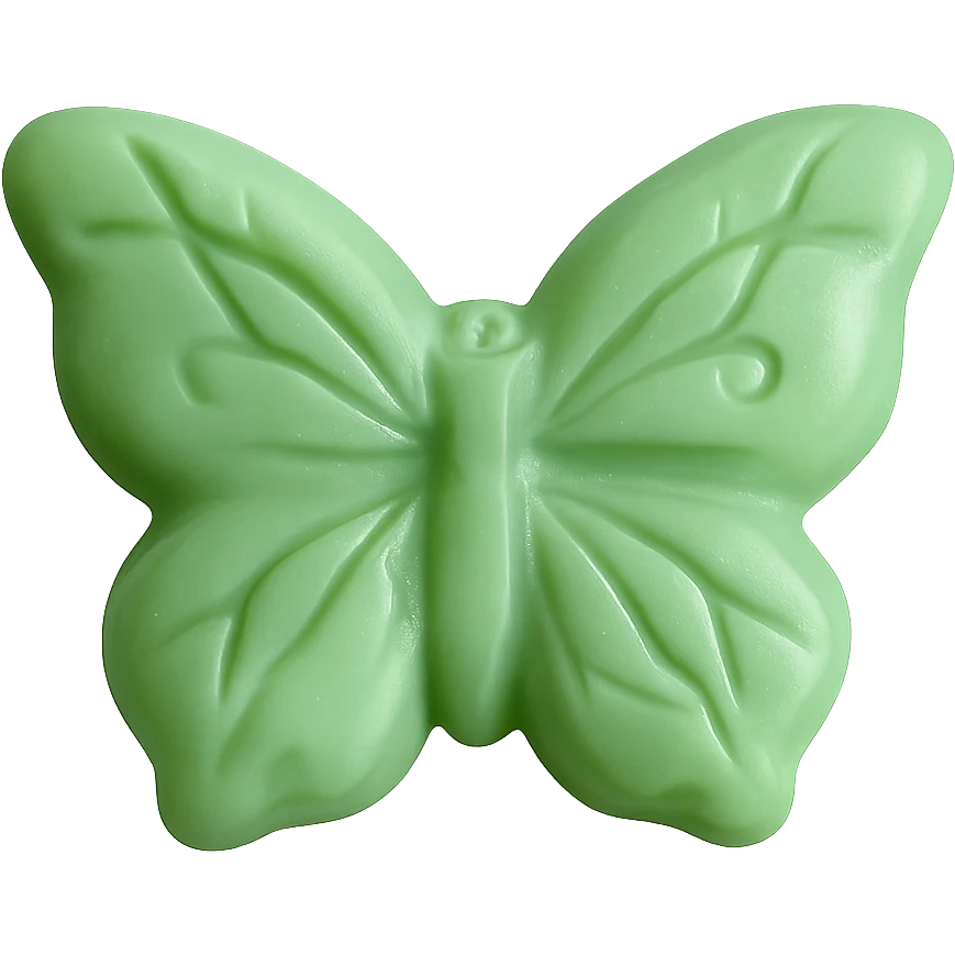 Make the realistic butterfly-shaped candy green. Keep the candy isolated on a transparent background with no visible background. Maintain a realistic style. emoji