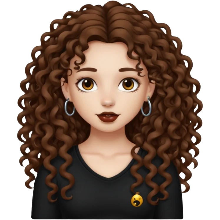 naked girl with long curly hair brown hair and septum piercing  with beautifull body  emoji