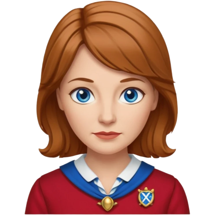 midle   aged female with Scottish red attire and dark blonde hair and blue eyes emoji