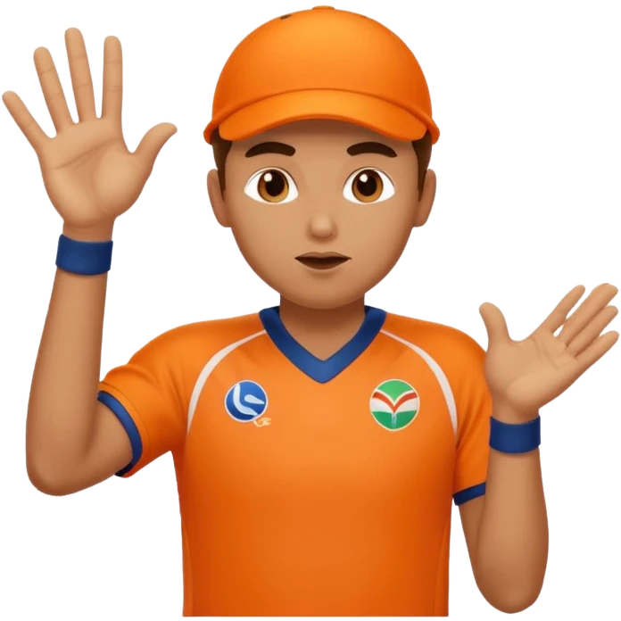 cricketer in orange jersey blowing a flying kiss, simple, clear, expressive, sports vibe emoji