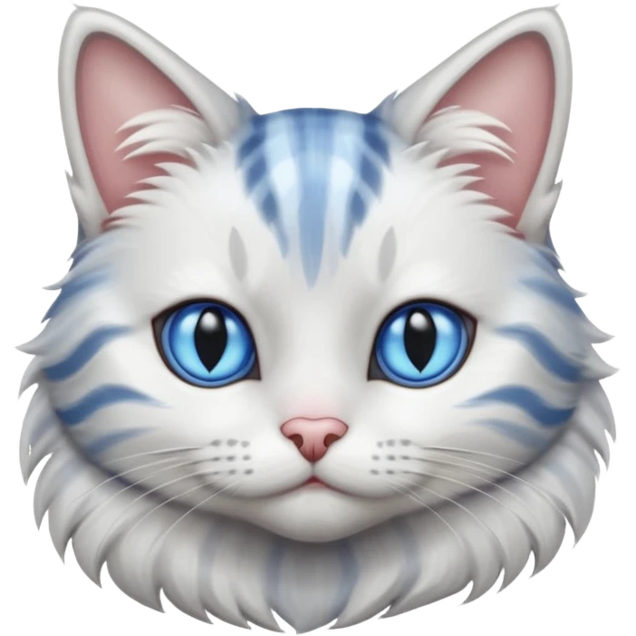 white and gray striped cat with blue eyes emoji