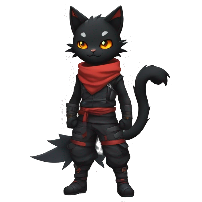 Edgy Shy Anthro Ninja boyish cool pretty dark black Litten-Pokémon-cat-fursona-animal techwear emoji