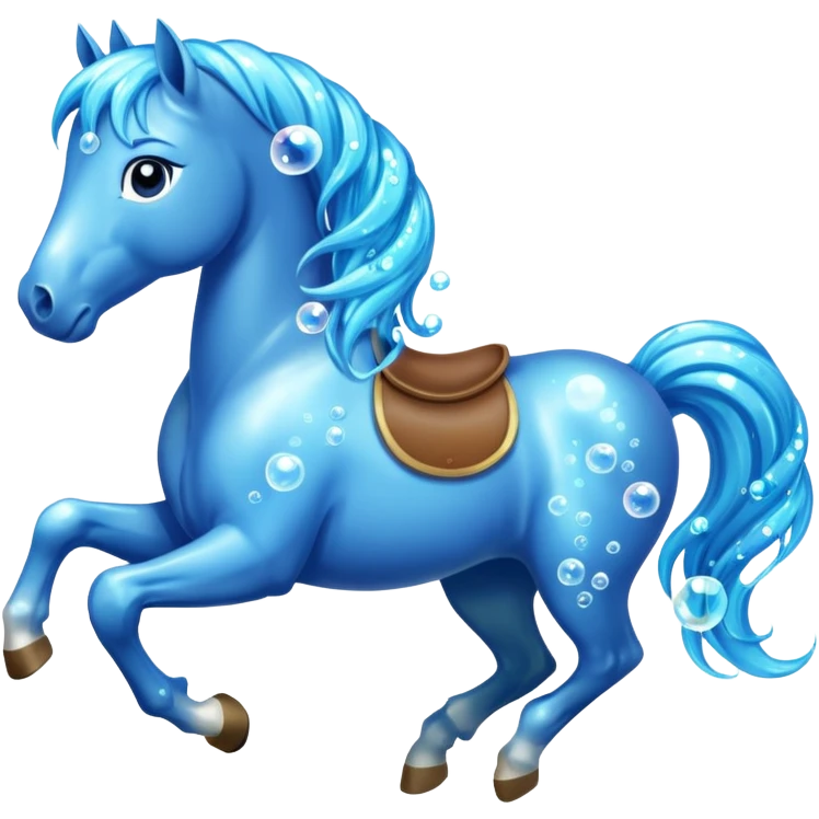 A magical horse made entirely of transparent bubbles and water, with a flowing mane of small bubbles emoji