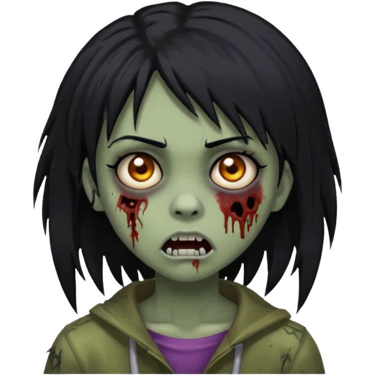 girl, zombie, black hair, long, emo, shaggy, dark, spooky, creepy expression emoji  emoji
