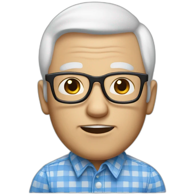 Grandfather white skin color, with glasses to see, white and blue checkered shirt, hair on the sides, no hair in the middle of the head. emoji