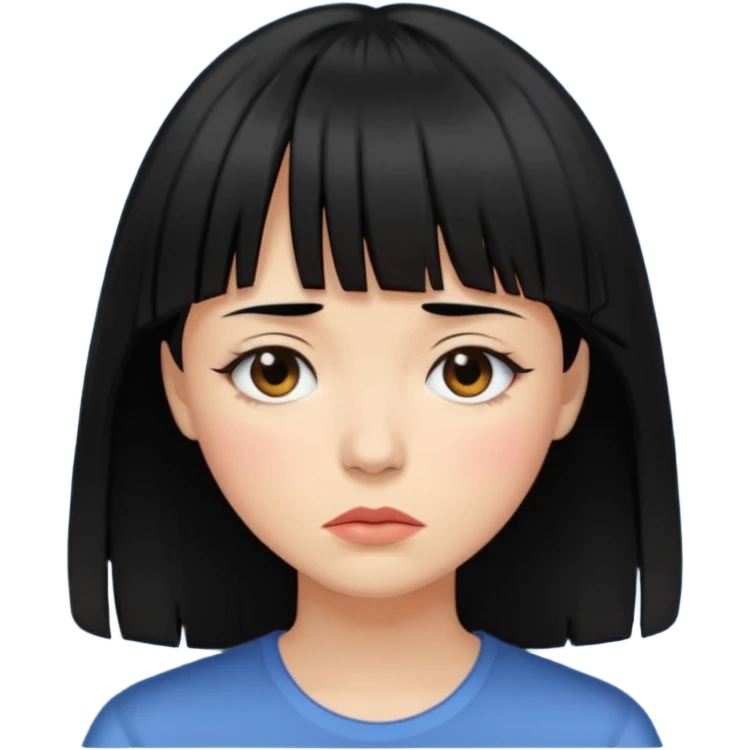 Mulher cabelo preto de franja chorando tudo escuroo emoji