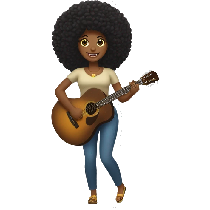 Mulher preta cabelo afro tocando bandolim escrito atrás clube do choro de Brasília. emoji