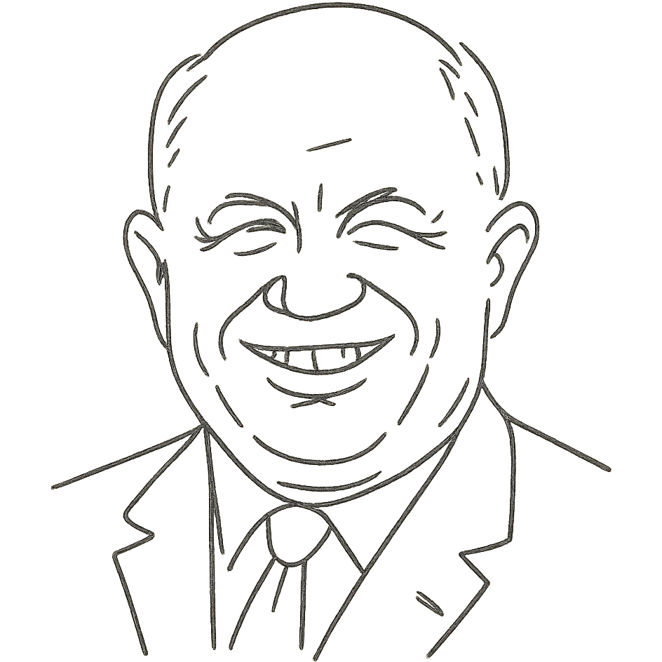 hand-drawn outlined portrait of Nikita Khrushchev smiling emoji