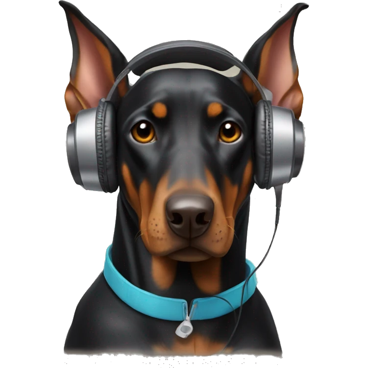 Doberman with headphones muzzle emoji