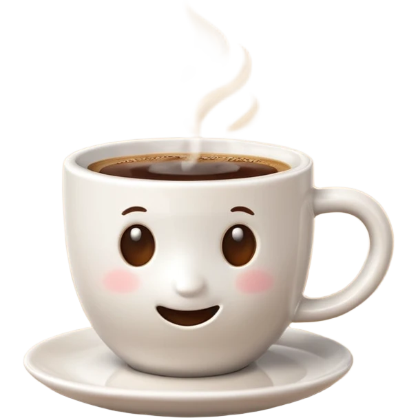 A 3D cartoon coffee cup filled with hot coffee, no saucer underneath, light steam rising, smooth glossy ceramic texture, warm natural lighting, Memoji-style rendering with soft shadows. emoji