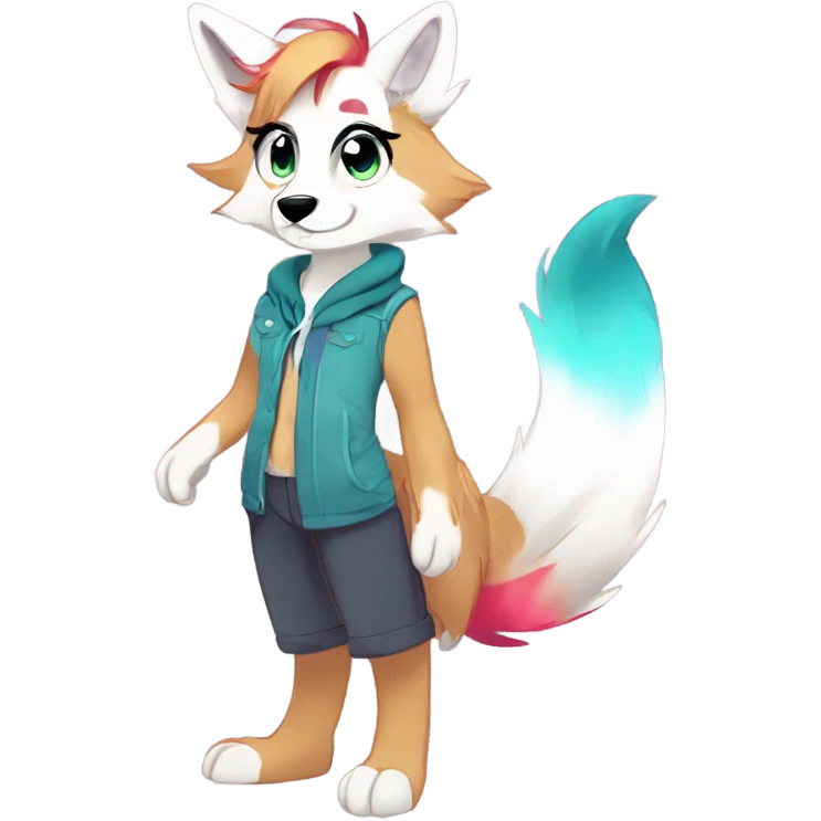 Anthro Colorful Shiny Falvie-Popparotzi-Sparkle-Wolf-sona full body flat color emoji