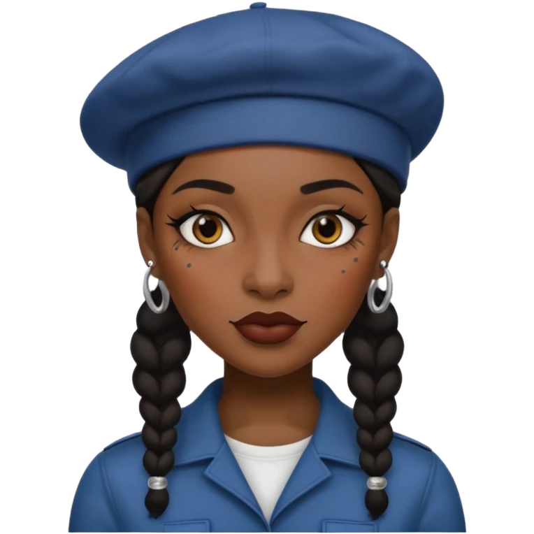 black woman with tattooed faces wearing berets emoji