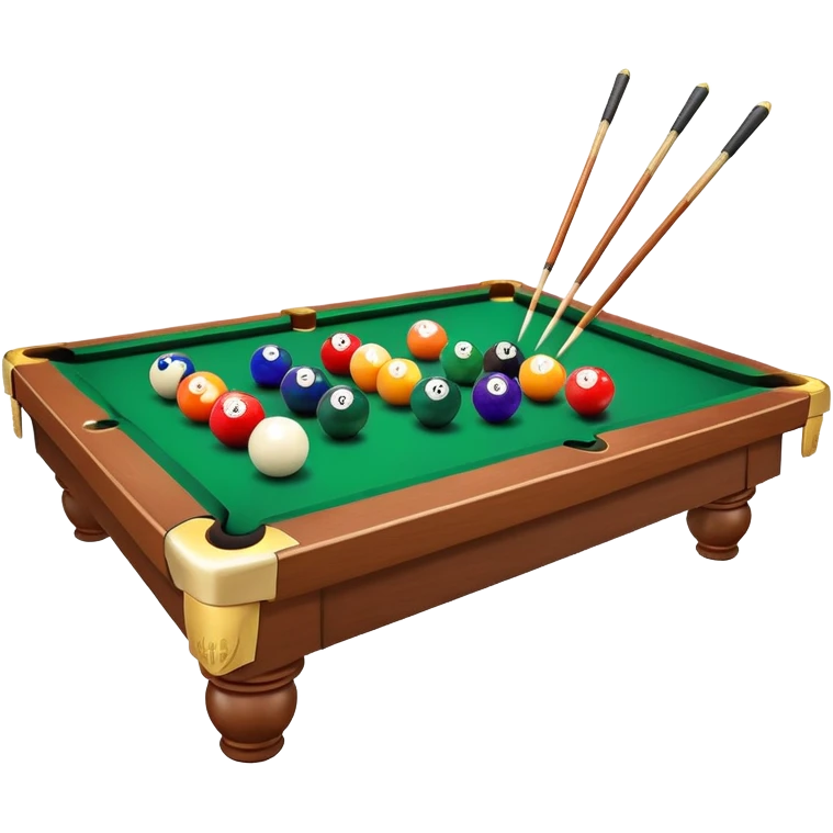 A close-up of a billiard table with a cue stick lined up to strike a colorful set of balls. The focus is on the precision of the shot, with the table’s green surface and the triangular arrangement of balls, creating a dynamic scene of strategy and concentration in the game of billiards. emoji
