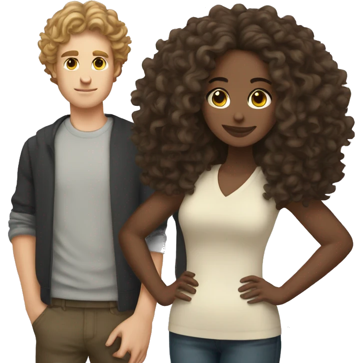 white boyfriend with curly hair and brunette girl emoji