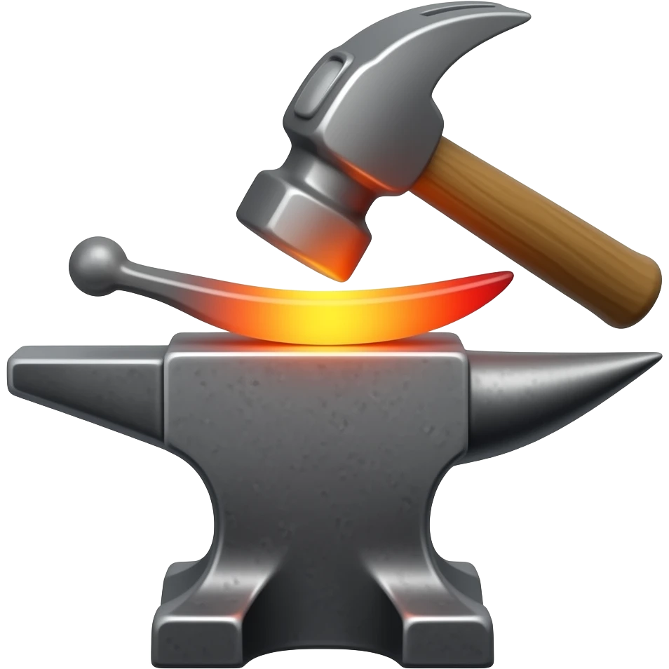 Blacksmithing icon forged metal piece being shaped with hammer and anvil with glowing red-hot metal emoji