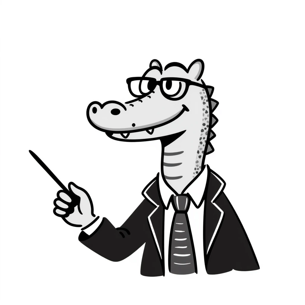 hand-drawn alligator professor with glasses and a pointer stick emoji