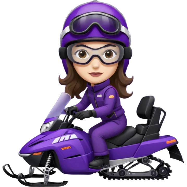 dark purple snowmobile, me Sitting on snowmobile goggles and helmet not covering my face brown eyes long wavy hair white skin dark purple formula 1995 snowmobile change sled color dark purple and white not yellow Snowmobile helmet and goggles, not on my face pants black remove face goggles emoji