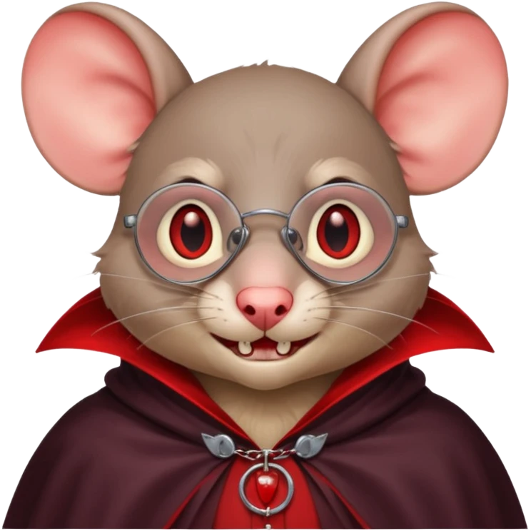 Vampire animal, rat in red collar cloak, red eye, fangs, classes emoji