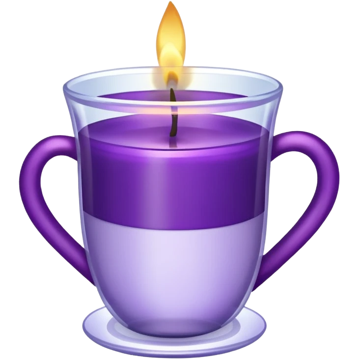 A transparent shot cup with purple wax that is lit as a candle, and purple ribbon wrapped around the cup. emoji
