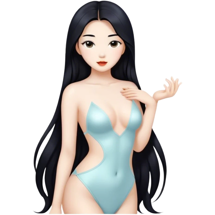 gorgeous Asian girl with long black hair, white skin, and a beautiful body  . Glamorous body  emoji