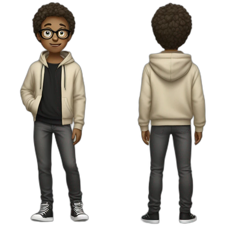 15-year-old dutch boy with black glasses, beige hoodie and black pants emoji