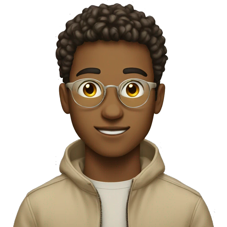 20 year old young man in beige jacket with circular lenses emoji