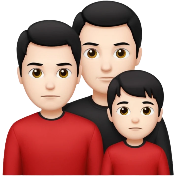 make a father and a son. both with straight black hair. both have white skin. they have to be wearing black and red clothes. there are only two people. emoji