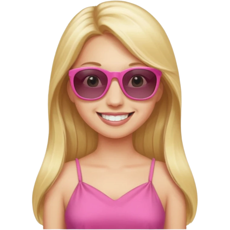 dior women with long blonde hair wear sun glasses, pink dress emoji