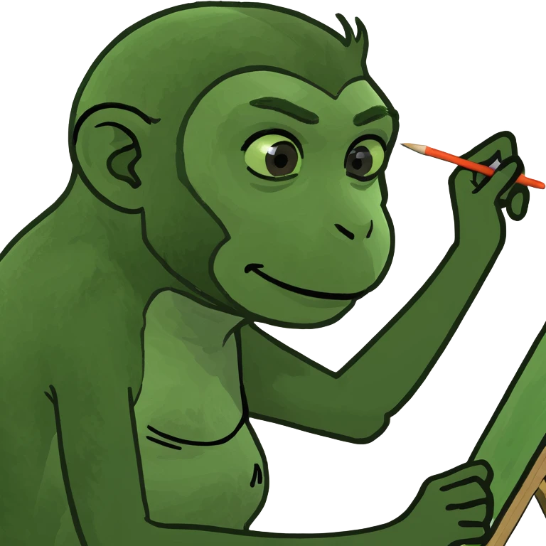 Monkey with human girl look is painting monkey on the wall emoji