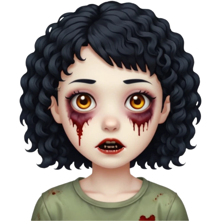 Faça uma garota zumbi, com cabelos cacheados & uma franja. emoji
