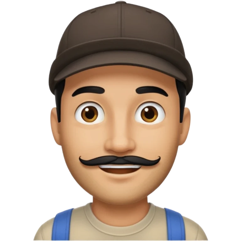 smiling streamer man with short black beard, short black mustache, black eyebrows, and a cap emoji