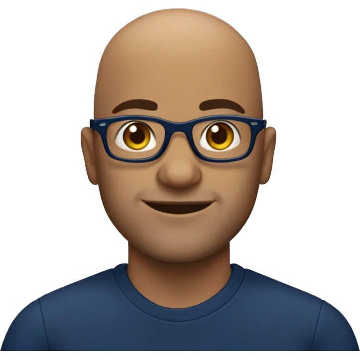 brazilian guy, 40 years old, bald, using glasses and navy blue shirt emoji