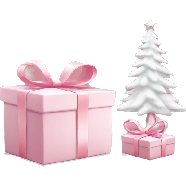 Light pink Christmas gifts under a white Christmas tree  emoji
