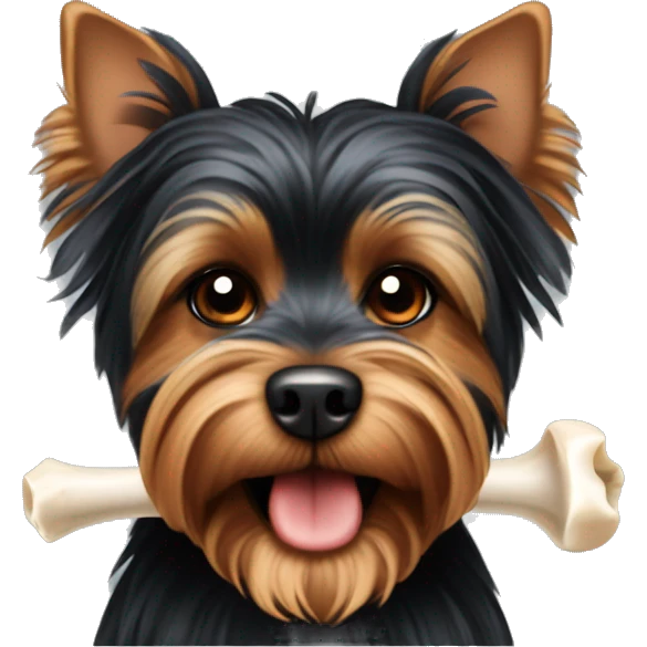 cute black and red yorkshire terrier with a bone in his teeth emoji