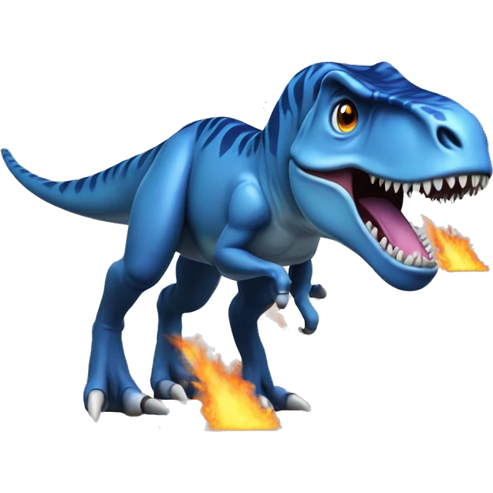 T. rex with blue dorsal fins on his back and is dark grey and h is shooting blue fire out of his mouth emoji