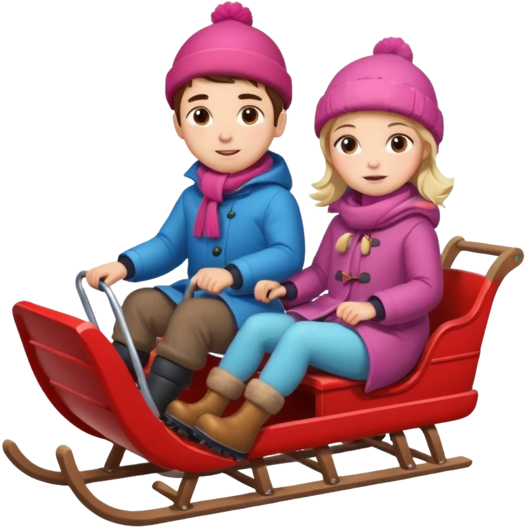 sledge surrounded with snow with boy and girl on top of it riding emoji