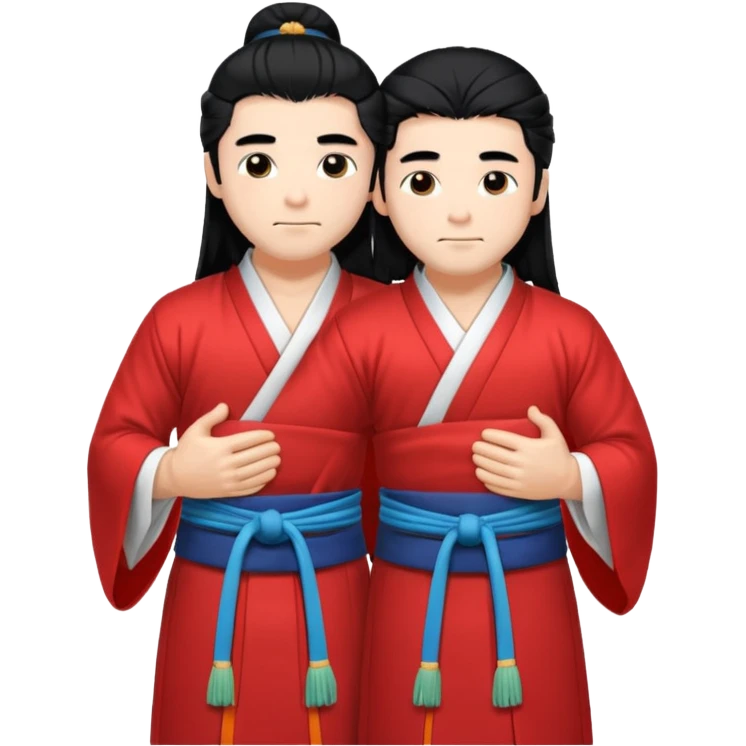 two muscled guys hugging in hanfu clothes, long hair emoji