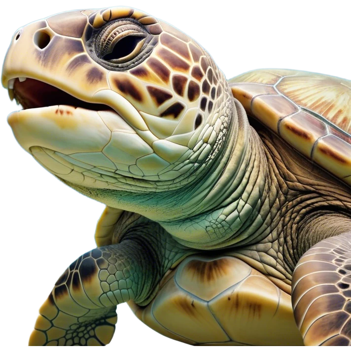 Cinematic Realistic Cute Yawning Sea Turtle Portrait Emoji, Head tilted slightly with a dramatic, wide-open yawn, showcasing a soft, textured shell and a tender, aged face with half-closed, drowsy eyes, rendered with natural shadows and delicate detail; high shine, relaxed yet expressive, styled with a dash of oceanic charm, soft glowing outline, capturing the essence of a sleepy yet affectionate sea turtle that appears ready to stretch out and drift into a peaceful nap! emoji