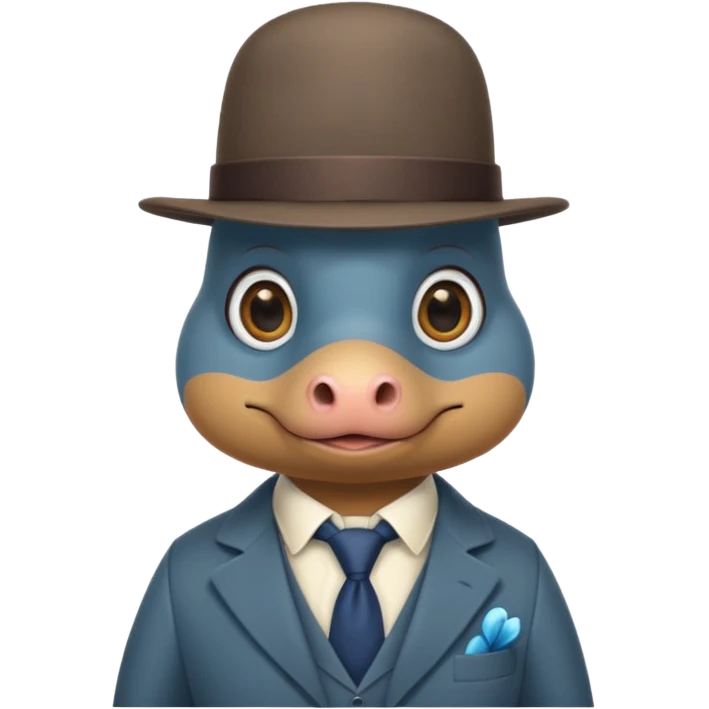 cute blue platypus with a detective hat and monocle on his eye, no  hands, looks like a platypus but blue, the hat and suit are not blue emoji