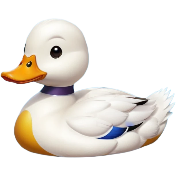 A 3D cartoon duck floating on a calm pond, soft ripples, rounded features, vibrant colors, cute and happy face, Memoji-style lighting. emoji