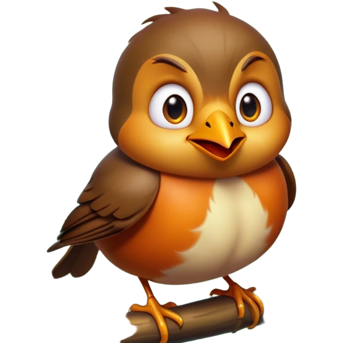 Cinematic Comical Robin Portrait Emoji, Head tilted dramatically with an exaggeratedly shocked expression, featuring a petite, vibrant form with wide, comically expressive eyes full of playful disbelief and a subtly animated beak, Simplified yet hilariously expressive features, highly detailed, glowing with a slightly sassy glow, high shine, dramatic yet playful, stylized with an air of cheeky woodland mischief, soft glowing outline, capturing the essence of a meme-worthy robin that looks ready to side-eye its way into viral fame! emoji