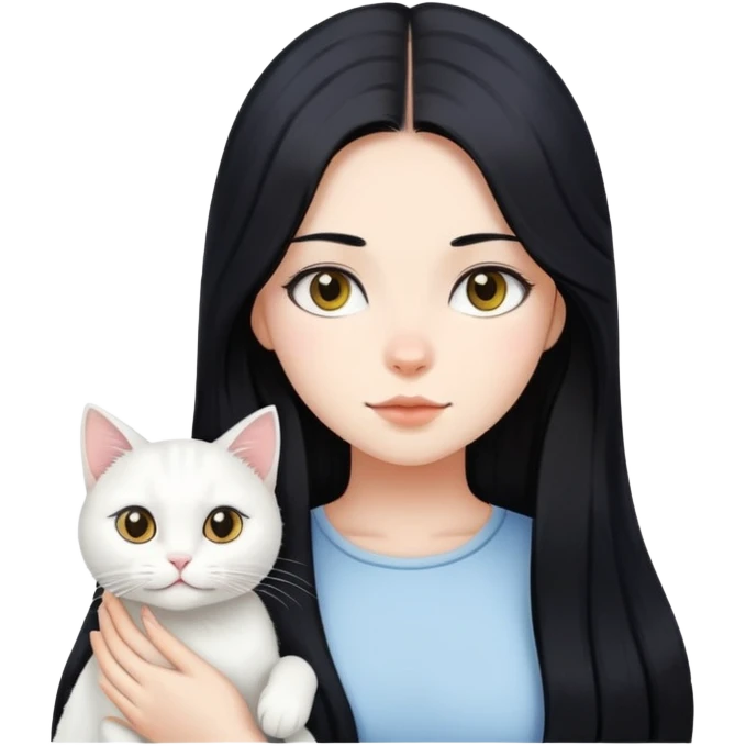 black long hair girl and white cat emoji