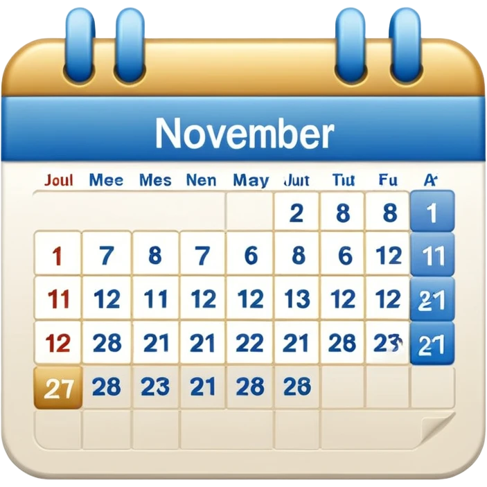 no generate an ios style background free calender icon, blue and gold and white with the date 22 november highlited emoji